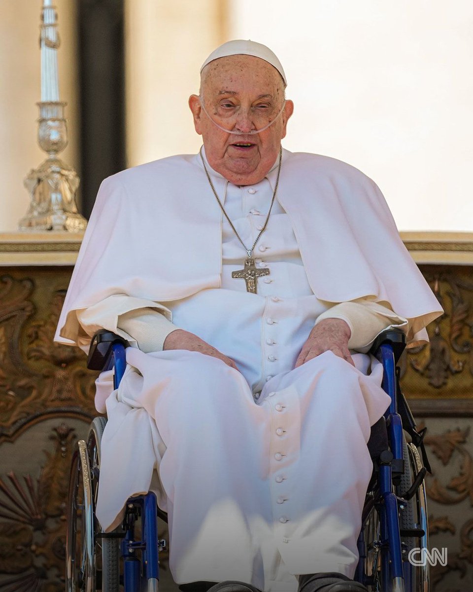 Pope Francis makes a surprise public appearance, his first since leaving the hospital, greeting crowds from a wheelchair at the Vatican cnn.it/42zOz8A