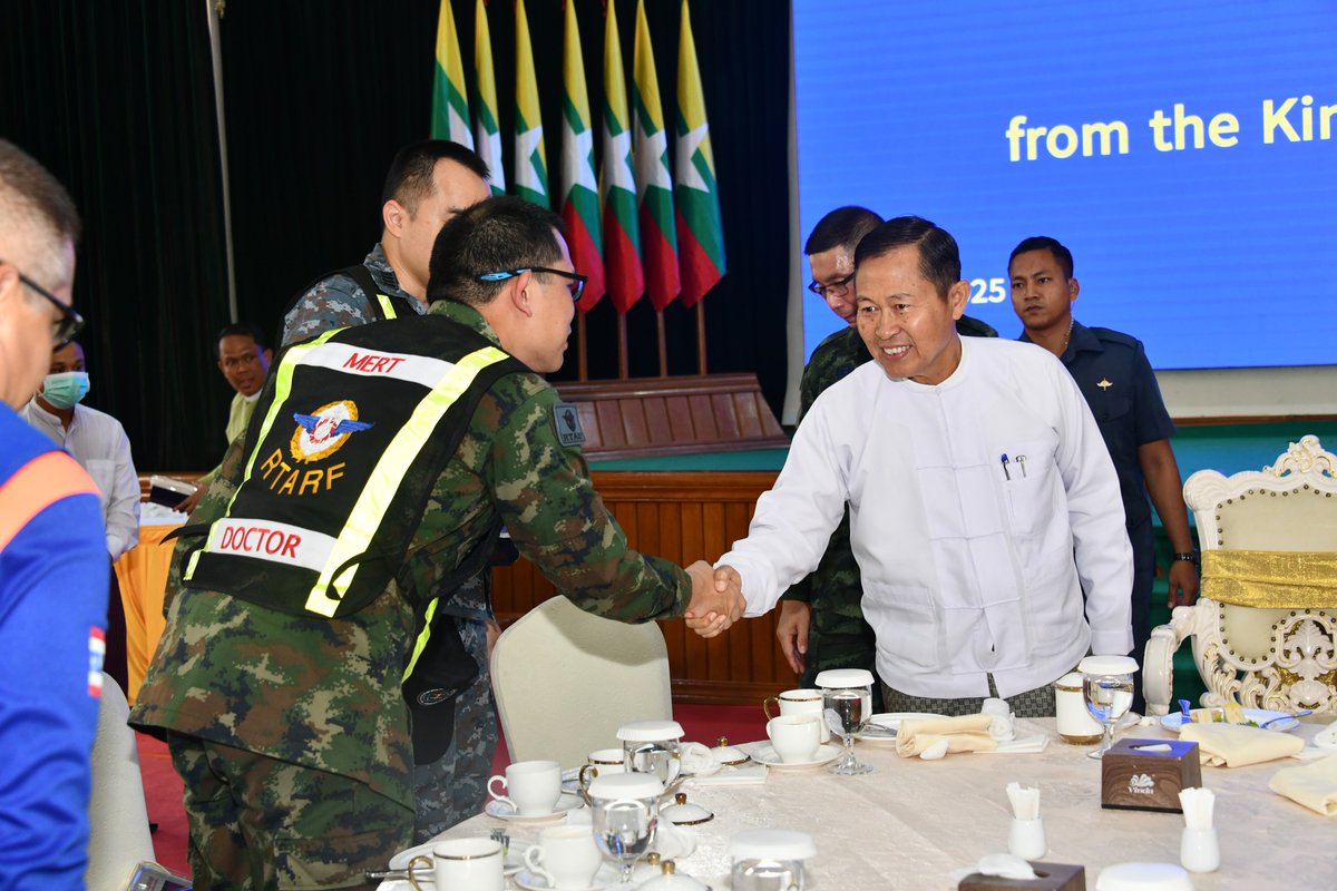 IrrawaddyNews's tweet photo. Junta No. 2 Soe Win on Saturday said quake relief teams are not permitted to operate independently in Myanmar but need prior authorization, which will only be granted if they cooperate with the authorities. (Photo: The Irrawaddy, MFSD, CINCDS)

#WhatsHappeningInMyanmar https://t.co/8g2OmfISSI