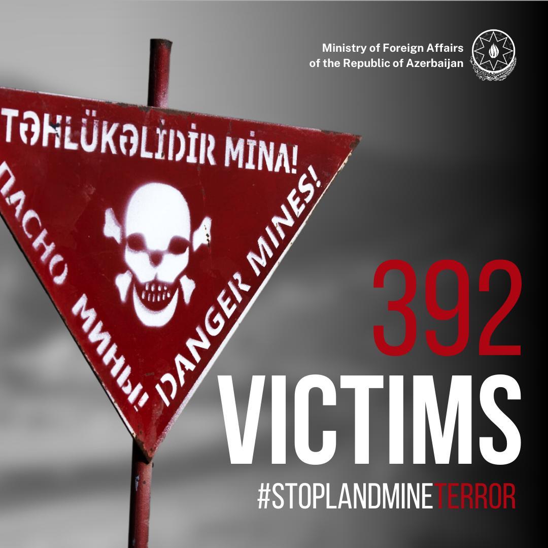 Today, as a result of another landmine explosion, 4 Azerbaijani citizens, including young children were severely injured. 

Since the 2020-war, 392 people have been either killed or injured due to landmine contamination by #Armenia. 

We call upon international community to