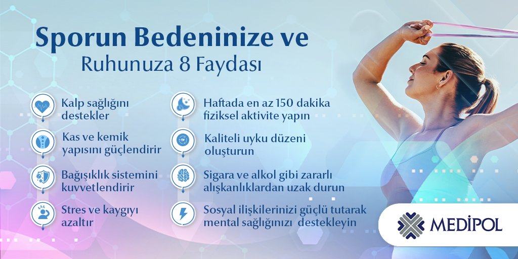 🏃‍♂️ Sporla sağlıklı bir yaşam mümkün! 💙 Düzenli fiziksel aktivite; kalp sağlığını korur, bağışıklığı güçlendirir, stresi azaltır ve enerjini artırır! Bugün kendin için bir adım at, hareket et! 

#Medipol