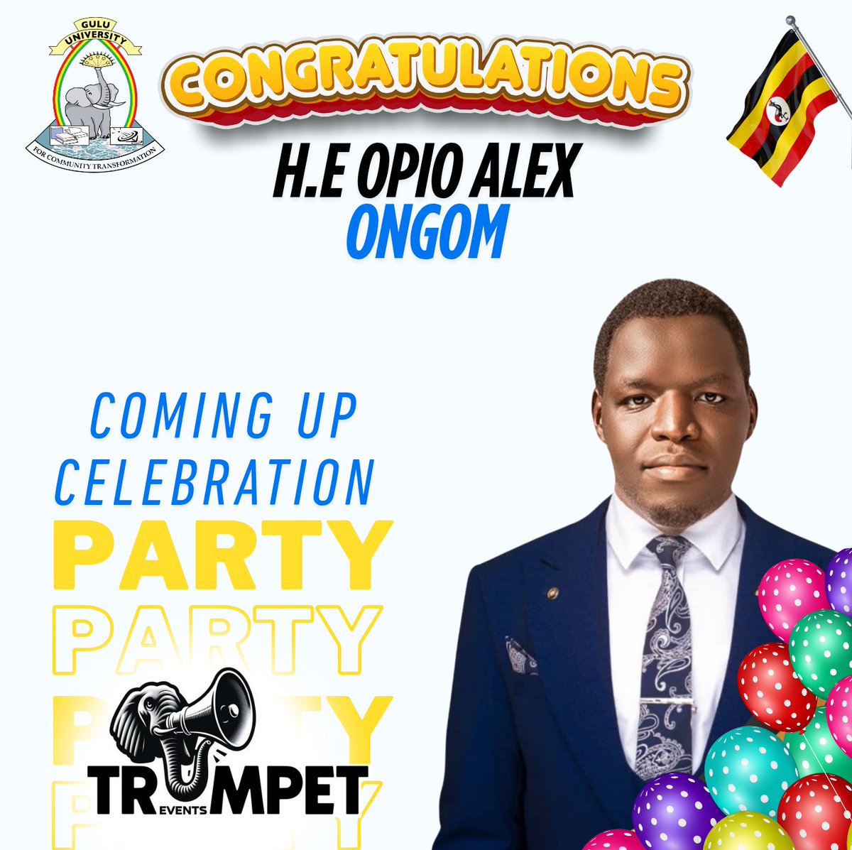 TrumpeteventsUG's tweet photo. In a special way, we congratulate the new president of @GuluVarsity and the enrire #Team_Ongom aka #Its_Time for the glorius victory. @TrumpeteventsUG shall henceforth proceed with planning the celebration party. Thank you for choosing &amp; working with us. https://t.co/FDve4IOCna