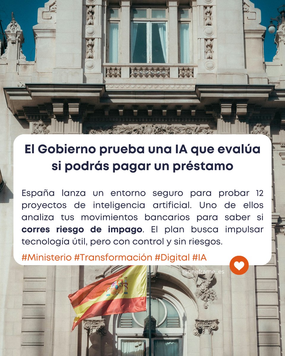 oneframe_es's tweet photo. (4/5) 💳 España prueba una IA para evaluar préstamos

#españa #ley #ia https://t.co/QX44L4jB9o