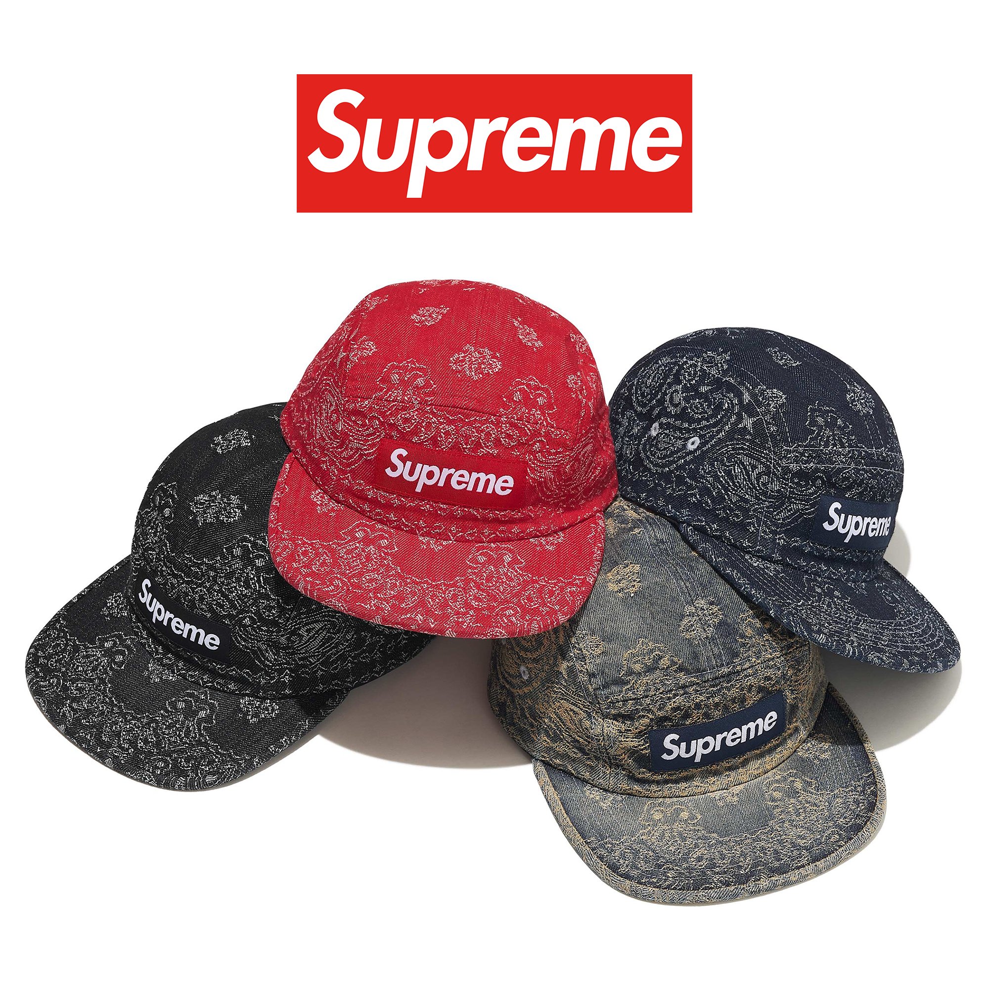 supreme Bandana Jacquard Denim Camp美品 Supreme Jacquard Denim Bandana Camp Cap - Dirty Indigo Blue