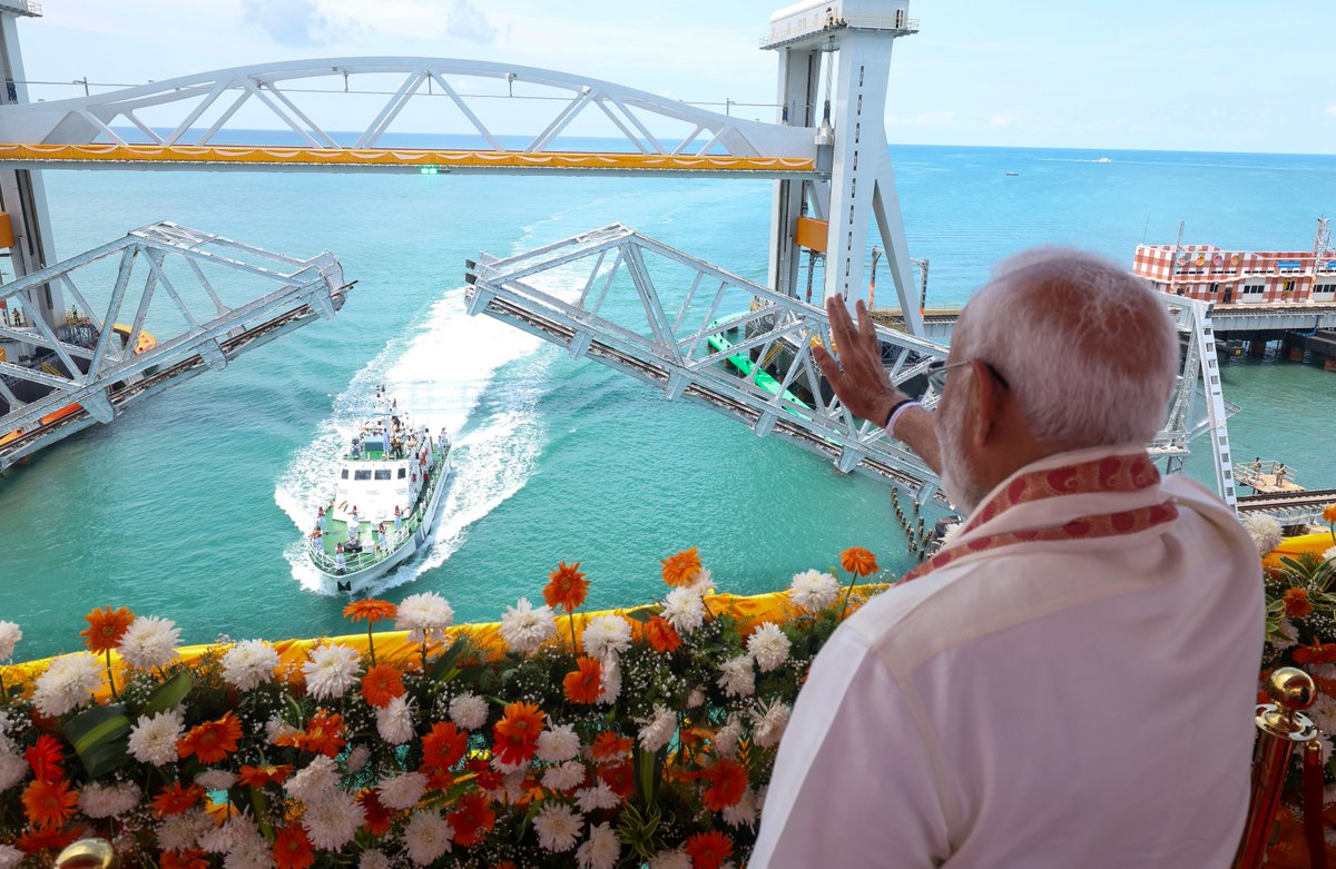 A special day for India’s efforts to build top quality infrastructure! 

The New Pamban Bridge was inaugurated and Rameswaram-Tambaram (Chennai) train service was flagged off.