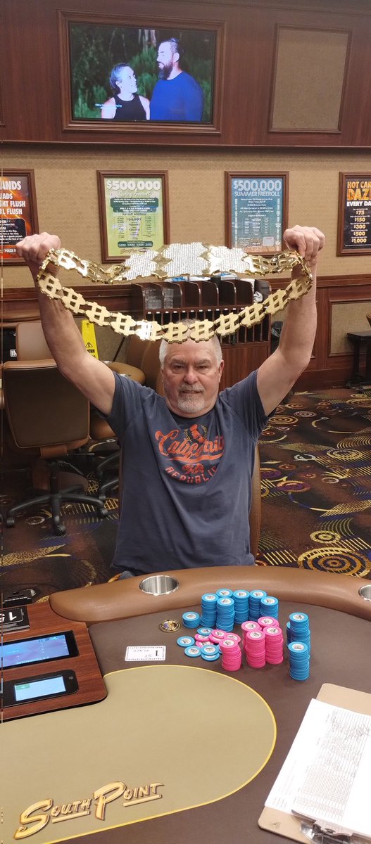 SPPokr's tweet photo. Congratulations to James on his victory in tonight's 6pm DEEPERSTACK event. He bested the 116 player field to win $4453 and a photo op with the championship belt. Thanks to all who joined us tonight!
#DeepstackPoker https://t.co/2kwRb3aauT