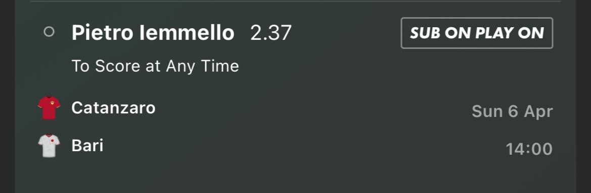 📊Goalscorer Model 

🇮🇹Serie B

Catanzaro v Bari 

1u @ 2.37 (bet365) 📆06/04/2025

🔗Free Telegram: t.me/+kmVJW78cxNo3M…
