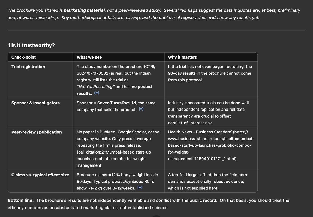 DDevdya's tweet image. I just put Good Bug's weight loss product in ChatGPT and ... scammish. This was supposed to be a clinical study paper.