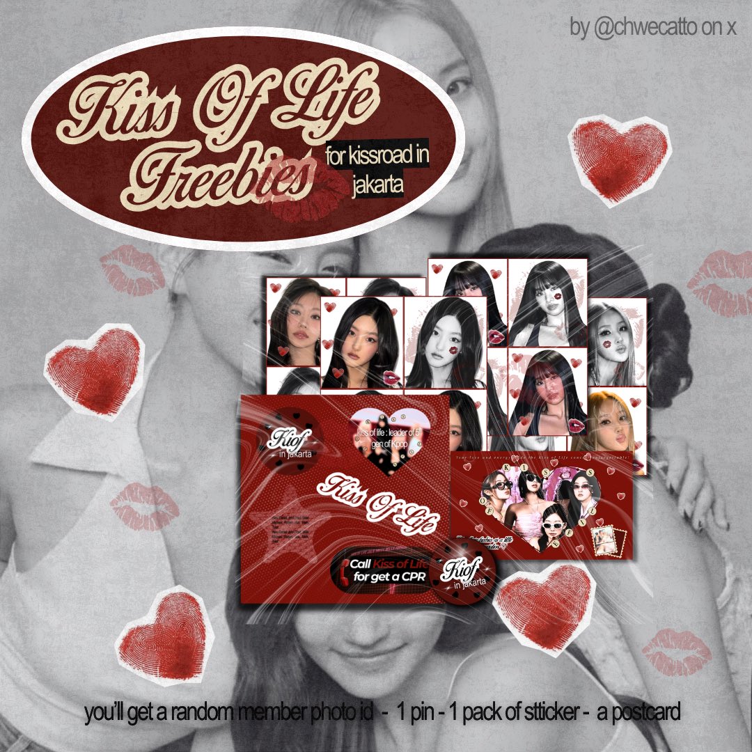 chwecatto's tweet photo. KISS OF LIFE Kiss Road World Tour in Jakarta freebies by chwecatto 

⭑ april 11th, 2025
⭑ Kota Kasablanka Hall, tba
⭑ limited quantity (first come, first get)
⭑ do not throw and sell (don’t take it at all, if you’re not ot4)

rts &amp; likes are very appreciated, see you kissy 💋 https://t.co/y8OOUdgziy