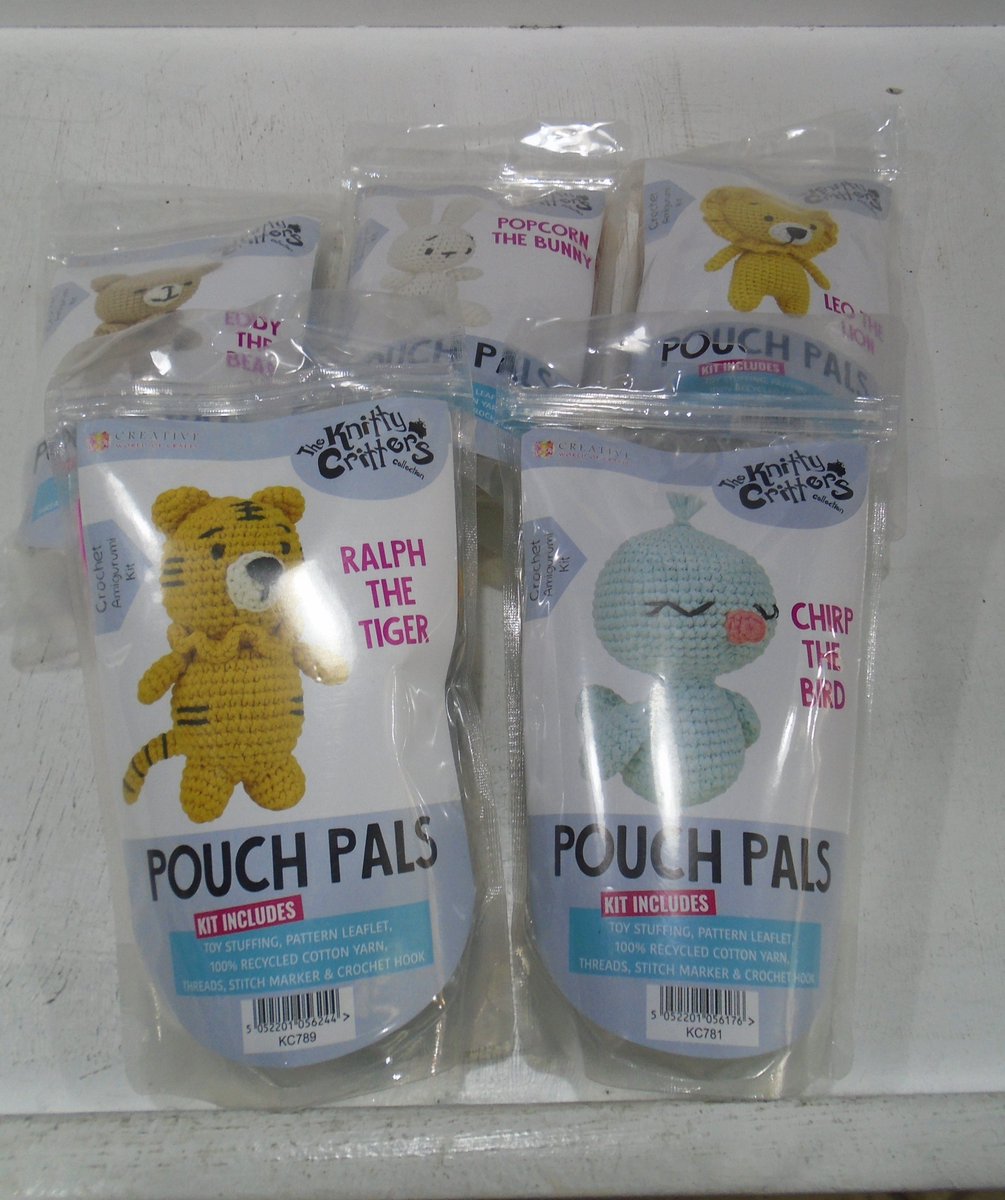 MaDHM3's tweet photo. New:  Pouch Pals.  Contains everything you need to create your own amigurumi - yarn, stuffing, pattern, hook and thread.  13 kits to collect.  £5.29 each.  My favourite has to be Trevor the Frog

#crochet #amigurumi #belper #derbyshire https://t.co/jJHdwjyY9k