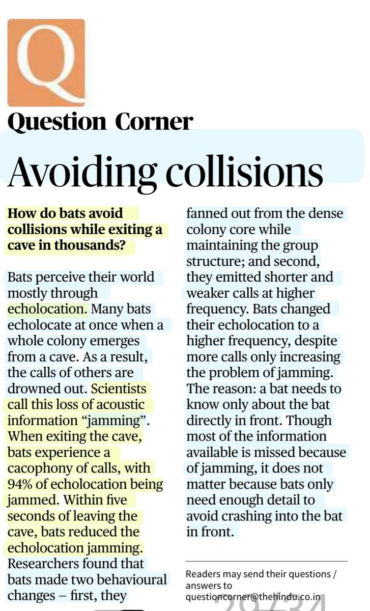 imRavikantYadav's tweet image. &apos;Avoiding Collisions&apos;

How do vmbats avoid Collisions while exiting a cave in thousands?

:Explained 

#Bats #Echolocation #Jamming
#Collision
#QuestionCorner

#UPSC 

Source: TH