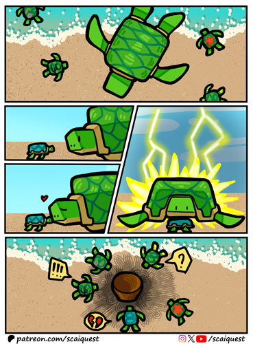 ScaiQuest's tweet image. 🥳New comic: "Shell-shocked"! A study in absurdity and trauma. 😵‍💫

👀Join us on Patreon (patreon.com/scaiquest) for early &amp;amp; behind-the-scenes access, HD art and bonus panels!

#minecraft #minecraftcomic #minecraftart