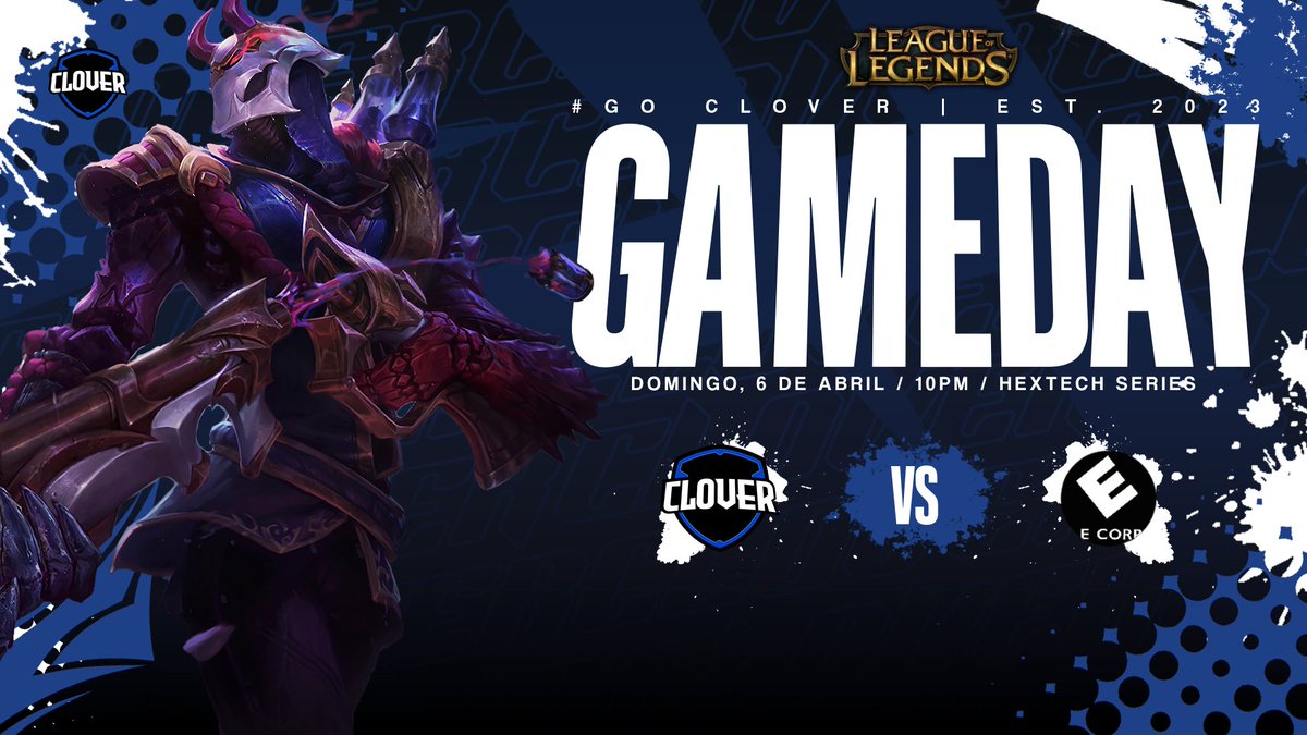#MATCHDAY | Clover eSports

🛡 | Clover Thunder
🏆 | <a href="/SomosLaTormenta/">Circuito Tormenta</a> Hextech Series
⚔ | #ECorp
🕔 | 22:00
🎙 | <a href="/Erfransua/">Erfransua</a> <a href="/Frantxiii/">Frantxiii</a> 
¡Todo o nada! 💙

#GoClover