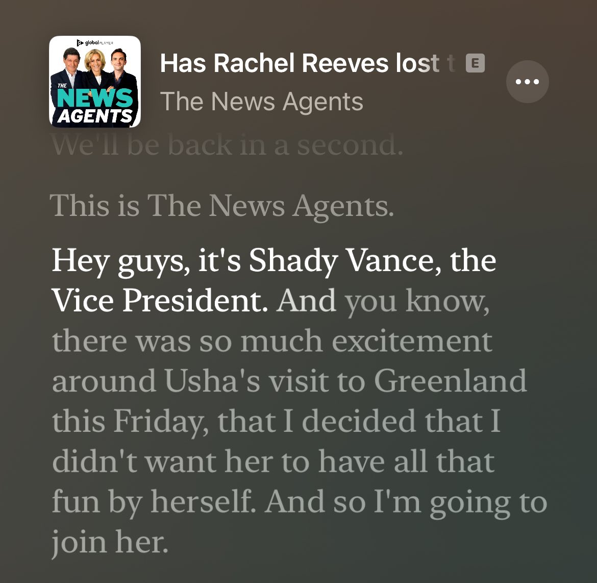 Dr Simon Moralee (@simonmoralee) on Twitter photo Catching up on <a href="/TheNewsAgents/">The News Agents</a> and enjoying the AI transcription description of the US VP 😂 Catching up on <a href="/TheNewsAgents/">The News Agents</a> and enjoying the AI transcription description of the US VP 😂