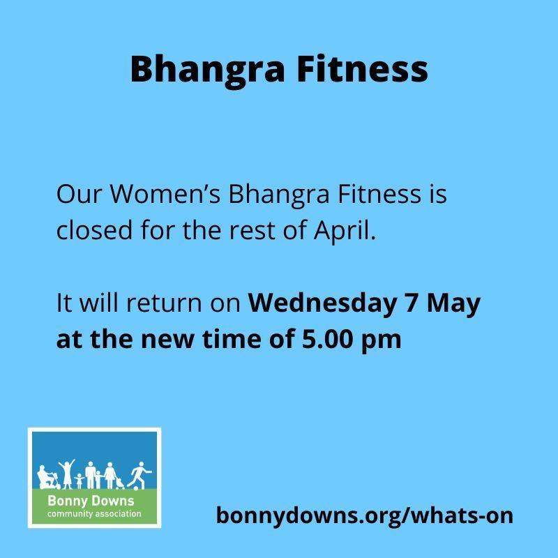 Our Women’s Bhangra Fitness is closed for the rest of April. It will return on Wednesday 7 May at the new time of 5.00 pm 

bonnydowns.org/whats-on