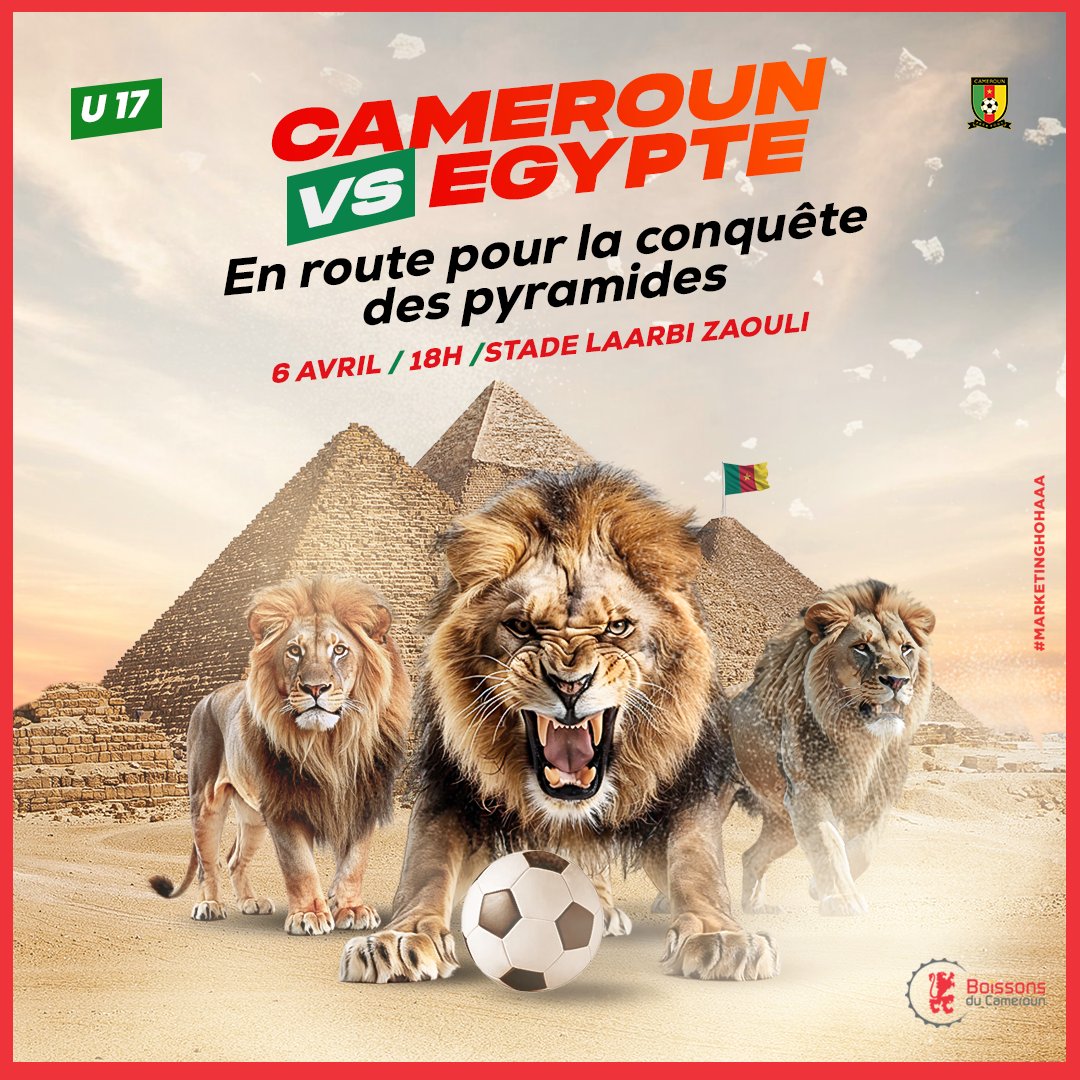 TopCameroun's tweet photo. Tout à l'heure, nos jeunes Lions vont affronter les jeunes Pharaons d'Égypte pour un match décisif !!

Vous aimeriez qu'on gagne ce match avec quel Top score ?

Cc Lions Indomptables Officiel, @FecafootOfficie 

#TopDivers https://t.co/yRTnrmoVCs