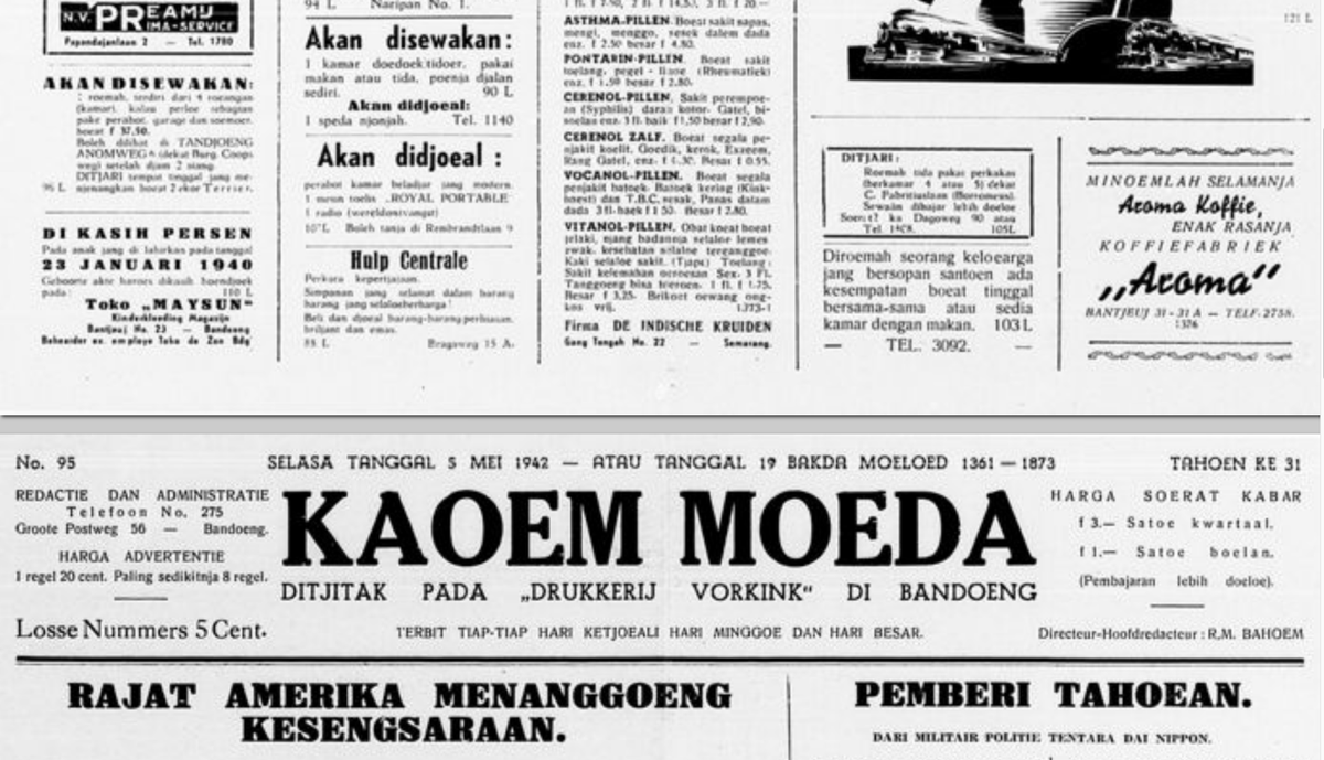 rupaidea's tweet photo. Aroma Koffie Jl. Bantjeuy di koran Kaoem Moeda, Mei 1942. #kopi #kopiaroma #kopibanceuy #aroma #koffie https://t.co/8WQb8yqtHY