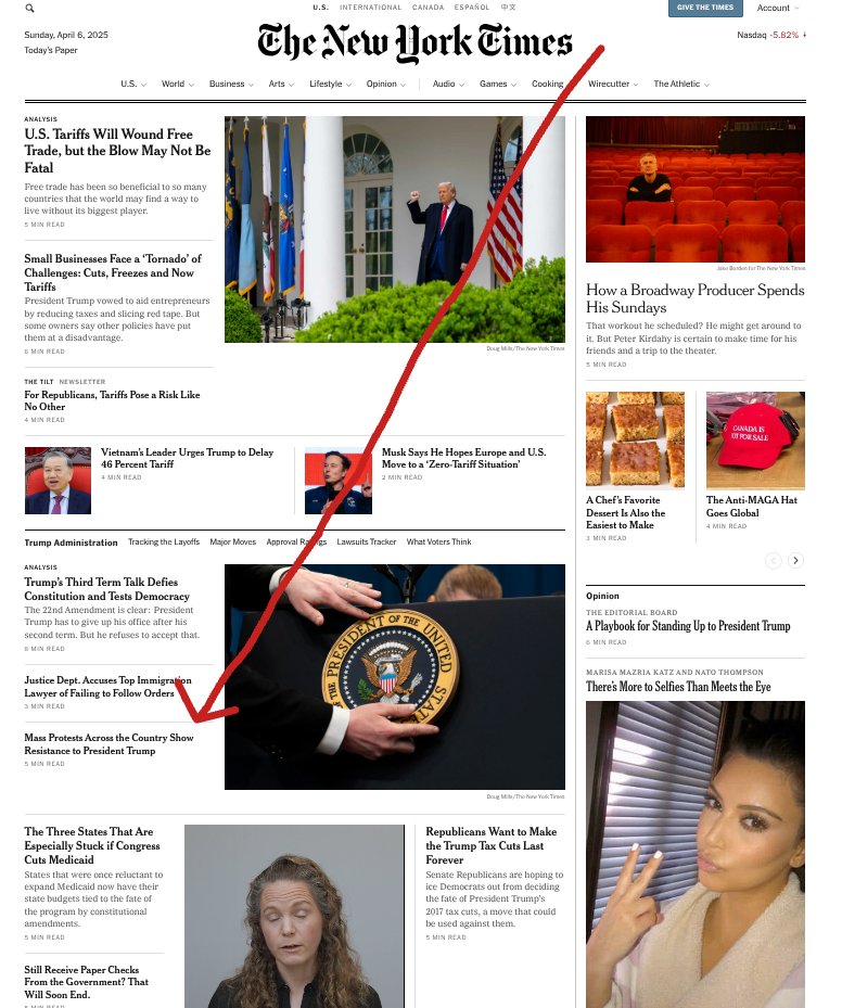 Yesterday, 1,400 protests were held to protest the Trump whose headlines fill this page. But to the #BrokenTimes this morning, they are a buried BTW. It has plenty of photos; none here. This is what they call "news judgment." To the Times, we are not news.