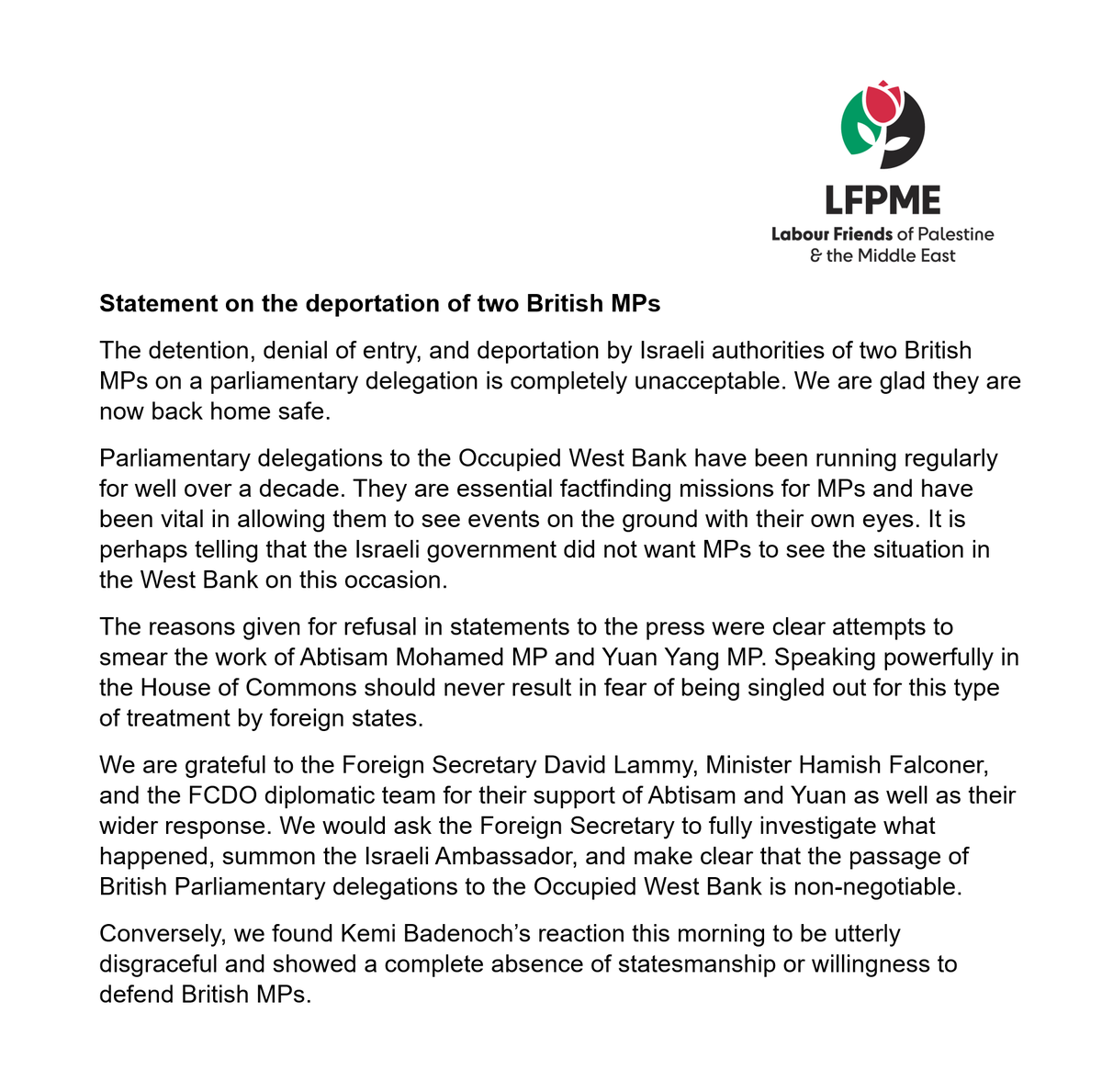 Image contains text of LFPME's statement, which is also included in the thread of posts below