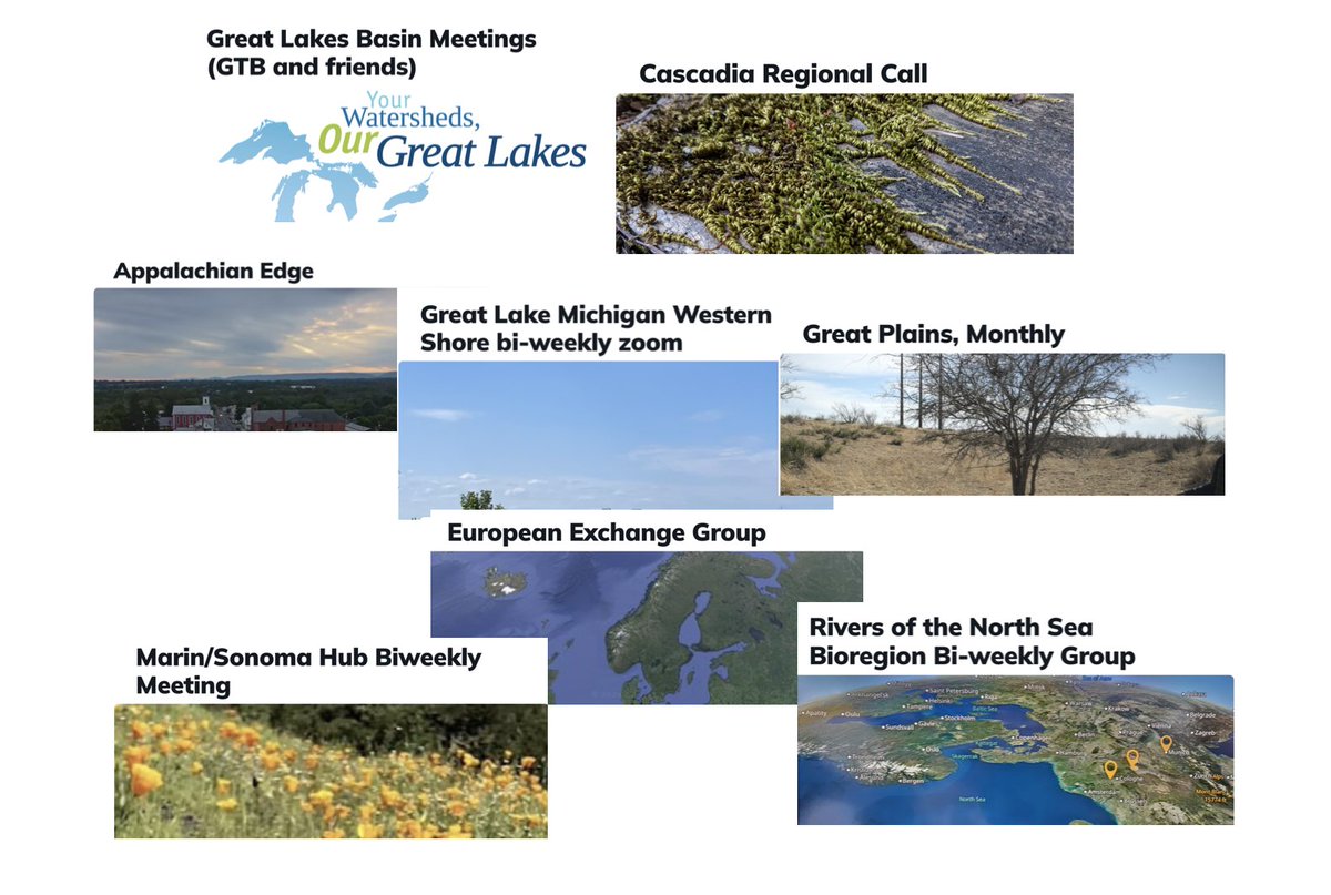 These are all of the place-based groups that are meeting in the next week as participants in the Design School. It's pretty incredible!

People who are learning how to regenerate the Earth and organize in their own local bioregions. There are gatherings for the Great Lakes,