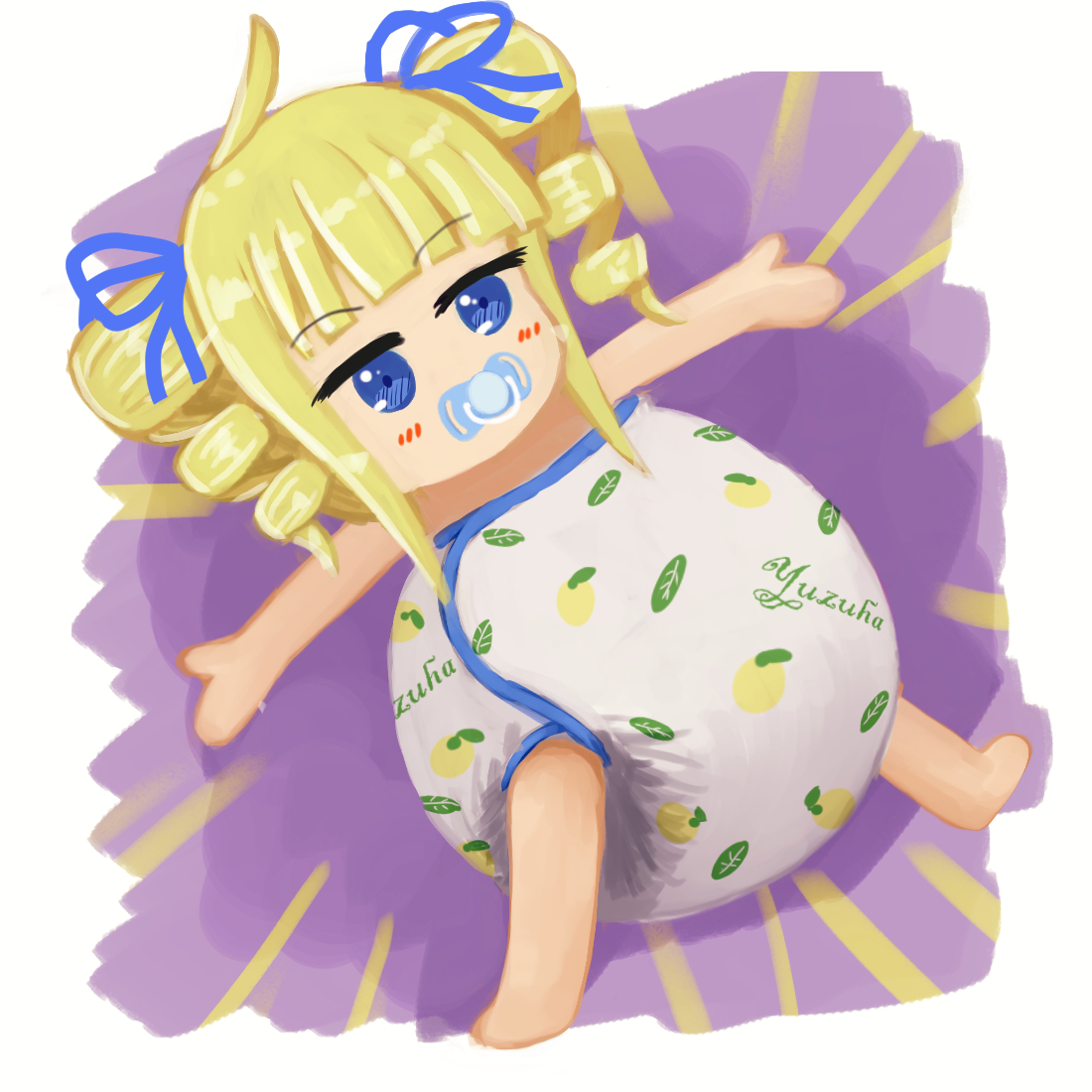 デカおむつ柚樹&柚葉!
柚樹くんにはフリルいっぱいのおむつカバー。
柚葉ちゃんは内ベルトタイプのさわやかな柄のおむつカバーにしてみましたよ～。
うん、どっちも可愛い! 