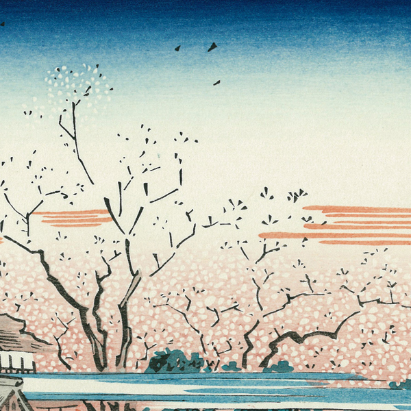 広重 新吉原 朝櫻の図 復刻木版画 新品フレーム付き 吉原 仲之町の #桜 は、毎年開花に合わせて移植され、花が散ると撤去