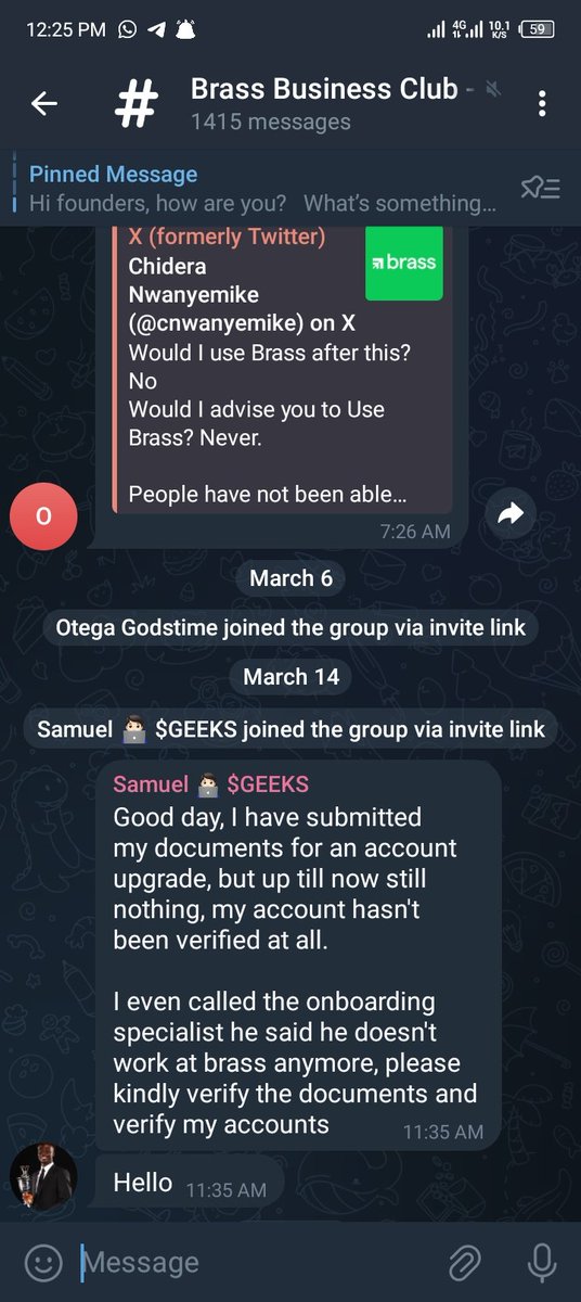 tobistack's tweet photo. @MuyoSan @BrassHelp Yes. 

After multiple attempts to reach their customers support channel, to no avail. Cos almost every channel is dead. 

I got searched online and found a telegram group. That's when I know I'm not the only one. https://t.co/TEdgaT7PeF