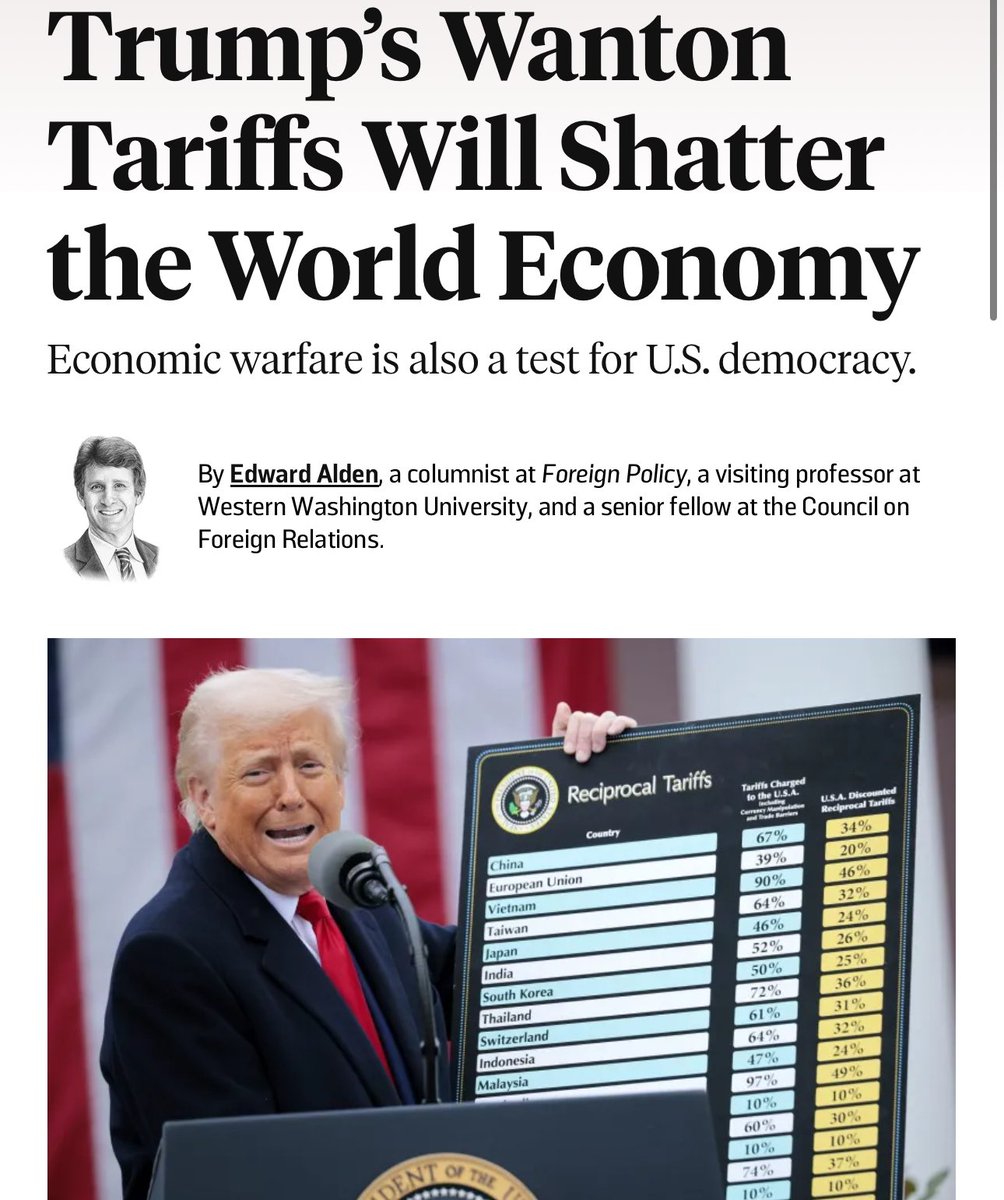 TheTNHoller's tweet image. The question everyone should be asking: Who benefits from Trump alienating our allies and tanking the global economy by slapping tariffs on the whole world (except Russia)?

Because it isn’t you. And it isn’t anyone who is rooting for us. 🇺🇸 foreignpolicy.com/2025/04/03/tru…
