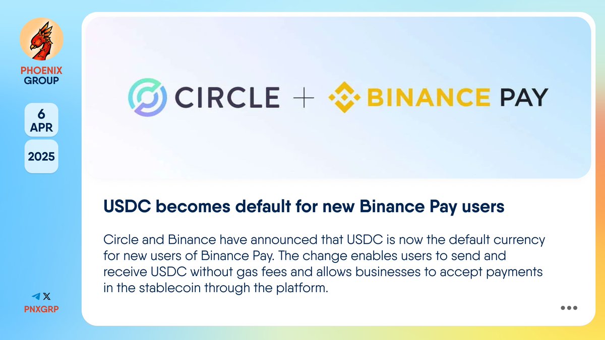 USDC becomes default for new Binance Pay users @circle and @binance have  announced that #USDC is now the default currency for new users of  #BinancePay. The change enables users to send and