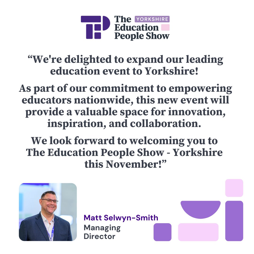 For the first time ever, The Education People Show is coming to Yorkshire on 26 November 2025! 🏫🚀

✅ Inspiring speakers
✅ Expert-led sessions (Laura Knight &amp; Ollie Frith)
✅ Valuable networking
✅ Plus much more!

Find out more &amp; book your FREE place: ow.ly/uVC750VuxFb