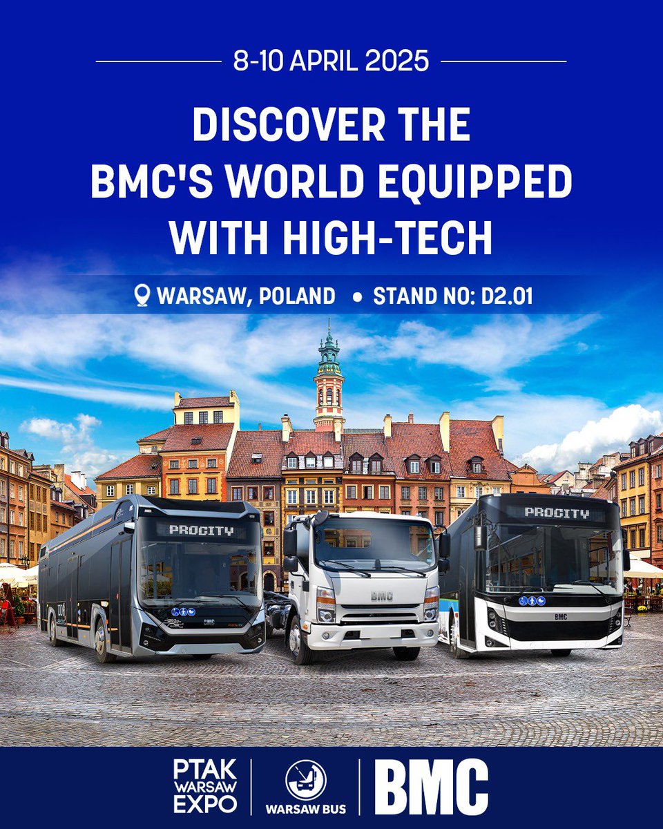 BMC olarak son teknolojiyle donatılmış araçlarımızla, 8-10 Nisan tarihleri arasında Polonya’nın başkenti Varşova’da düzenlenecek Uluslararası Toplu Taşıma Fuarı WARSAW BUS EXPO’ya hazırız. 

-----

As BMC, we are ready with our vehicles equipped high-tech for The Public Transport