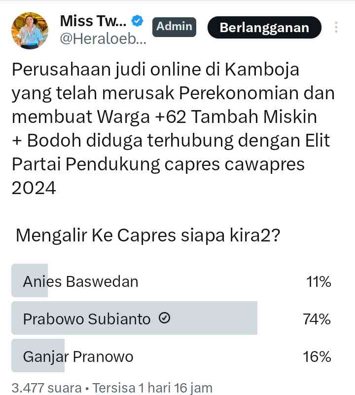 Tan_Mar3M's tweet photo. Polling pendukung mu berbahaya juga ini min @Gerindra @bang_dasco ..

Berpotensi HOAX. https://t.co/tZybyqO3jG