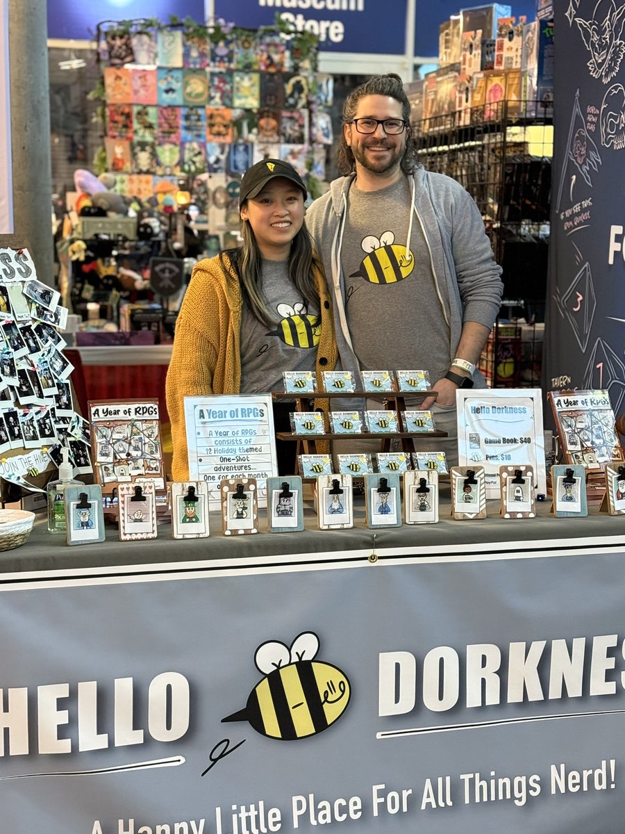 HelloDorkness's tweet photo. Looking for something fun to do on this dreary Sunday?  🌧️ ☔️ 

Come to the Cradle of Aviation, check us out and pick up a copy of A Year of RPGs!! 🐝🖤💛

#hellodorkness #jointhehive #litabletopgaming #litabletopexpo #ttrpg #rpg #dnd #dungeonsanddragons #criticalrole #boardgame https://t.co/exPehHzU7V