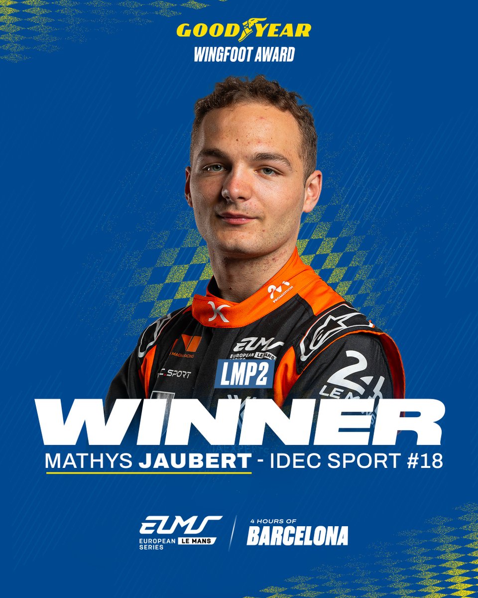🪽Your <a href="/goodyear/">Goodyear</a>  Award winners 🏆
As voted for by you guys, the fans!

🔵LMP2  - #18 <a href="/MathysRacing/">Mathys Jaubert Racing</a>  <a href="/IDECSportRacing/">IDEC SPORT Racing</a>

#4HBarcelona #ELMS