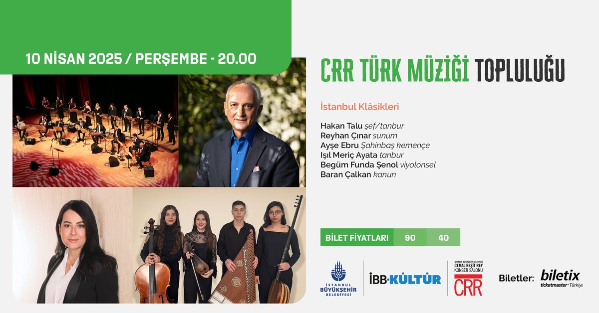 🎶CRR Türk Müziği Topluluğu Nisan ayı konserinde Türk müziğinin 17. ve 19. yüzyıla tarihlendirilen Klâsik Dönem’e uzanıyor. 

Konserde İstanbul’da yaşayan, mevlevihane, konak, kilise, saray ve sinagog gibi mekânlarla özdeşleşmiş bestekârların eserleri icra edilecek.