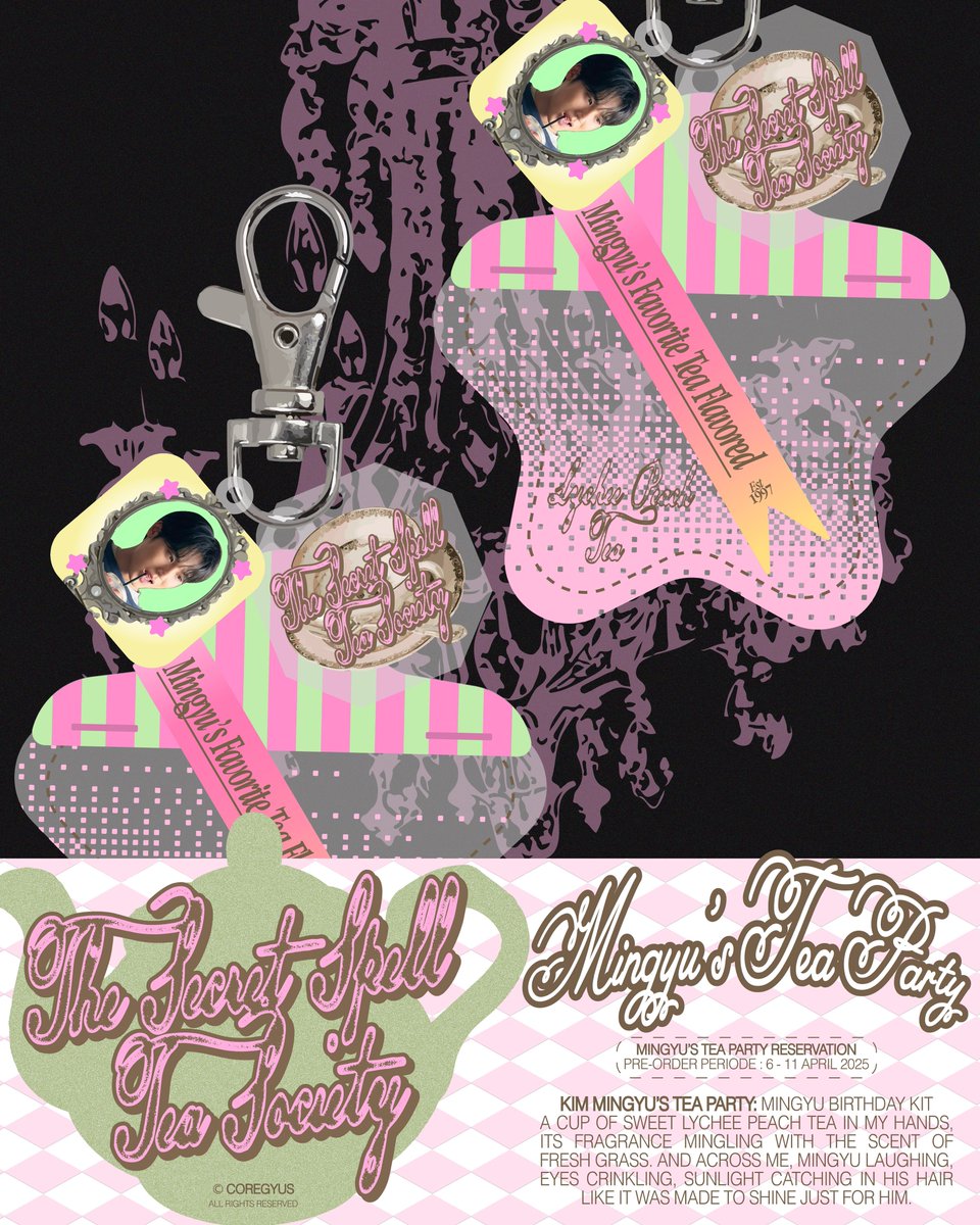 [rts are v appreciated!]

mingyu’s tea party: mingyu birthday kit 🫖

Sereni-tea Tea Package | a calming bundle:
— keychain &amp; sticker (set)

Daily Brew Starter Kit | beginner friendly:
— keychain
— sticker

po period: 6 — 11 April 2025
🖇️: bit.ly/kmgteaparty