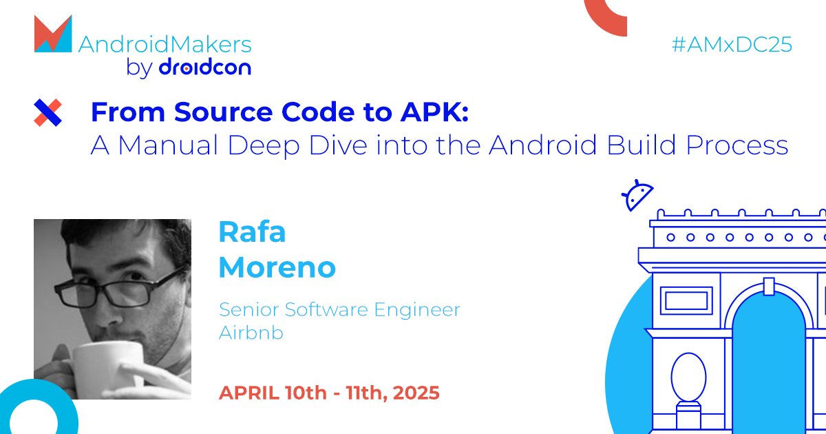 Prepare for valuable insights from <a href="/cemore2048/">Rafa</a> at #AMxDC25 👏

What happens when you hit “Build” in #AndroidStudio? 🛠️ Dive deep into the #Android build pipeline—no #Gradle, just raw tools &amp; real insights. 

androidmakers.droidcon.com/rafa-moreno/