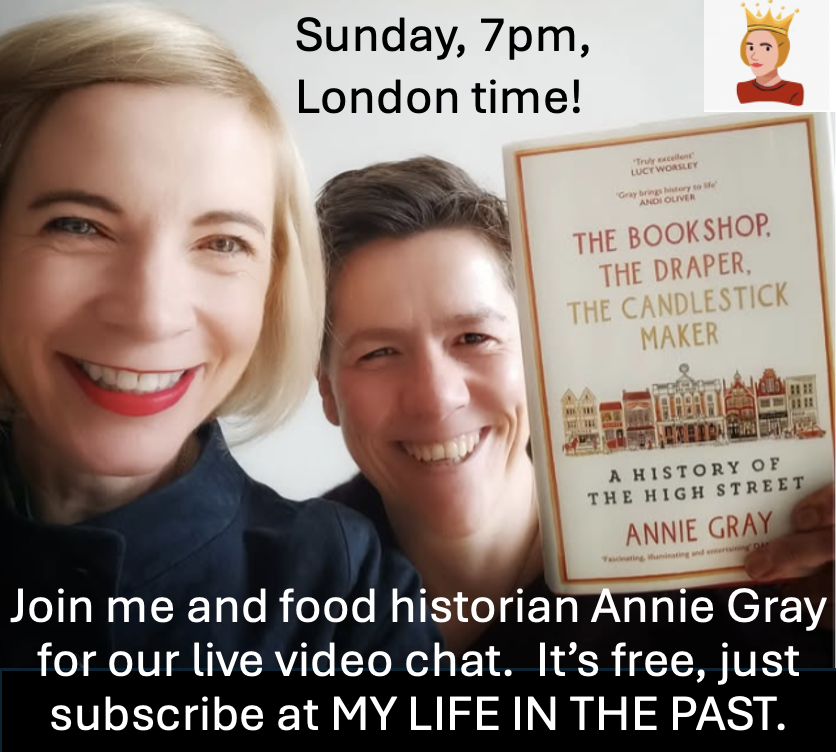 Lucy_Worsley's tweet photo. A reminder to join us TONIGHT, 7pm London time, for our live video food history chat!  

It's not too late to tell me what food history questions you'd like me to ask Annie...subscribe here👇(for free) to be notified when we begin. 

https://t.co/kbDjq3Sk74 https://t.co/LvLcZuTrdt