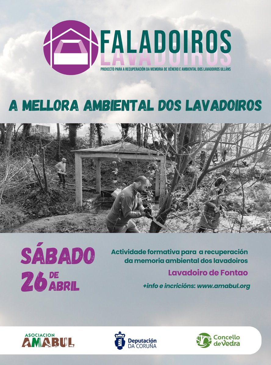 asocamabul's tweet photo. 📣Neste mes presentamos actividades formativas sobre "A MELLORA E A IMPORTANCIA AMBIENTAL DOS LAVADOIROS" do proxecto "Faladoiros" financiado pola @depucoruna , co que procuramos a recuperación da memoria ambiental e de xénero dos lavadoiros ulláns.

ℹ️  https://t.co/VmI4asBmXx https://t.co/tjoY9HhDzU