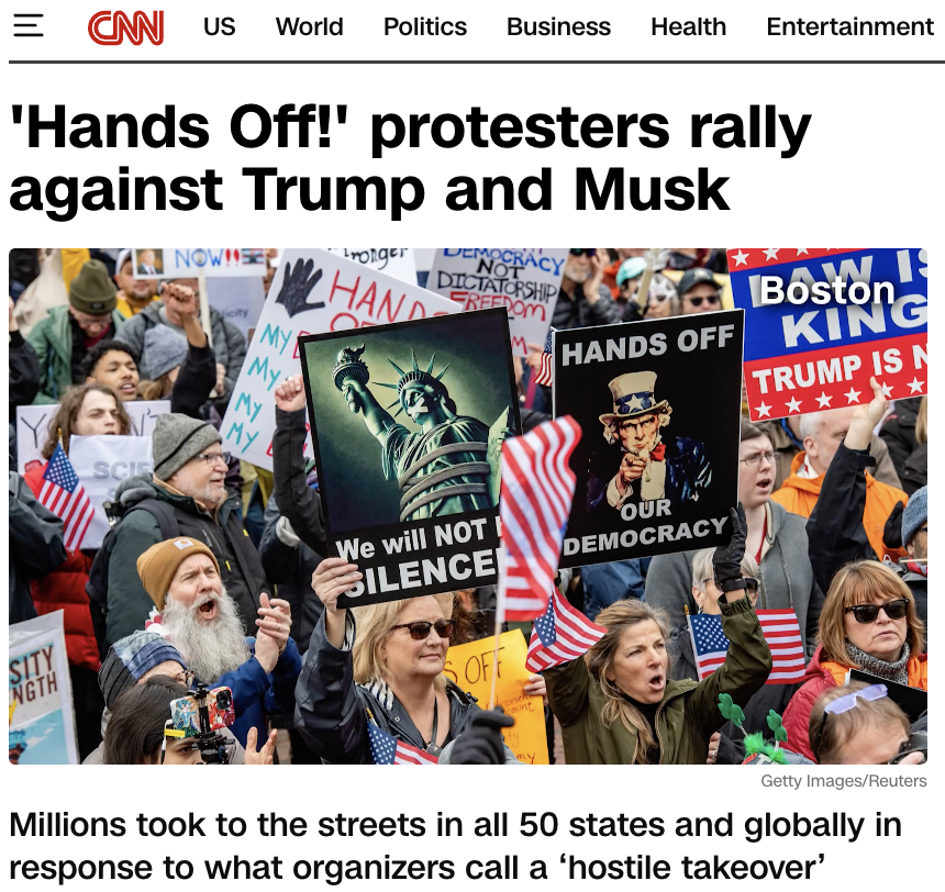 ChrisMarchesOn's tweet photo. @nytimes what horrible front page and above the fold prioritizing. On a day when millions (!) take to the streets to raise their voices, the best you can summon is a "people gathered" and page 18 story? At least @CNN homepage gets it right. https://t.co/okRcux2Zve