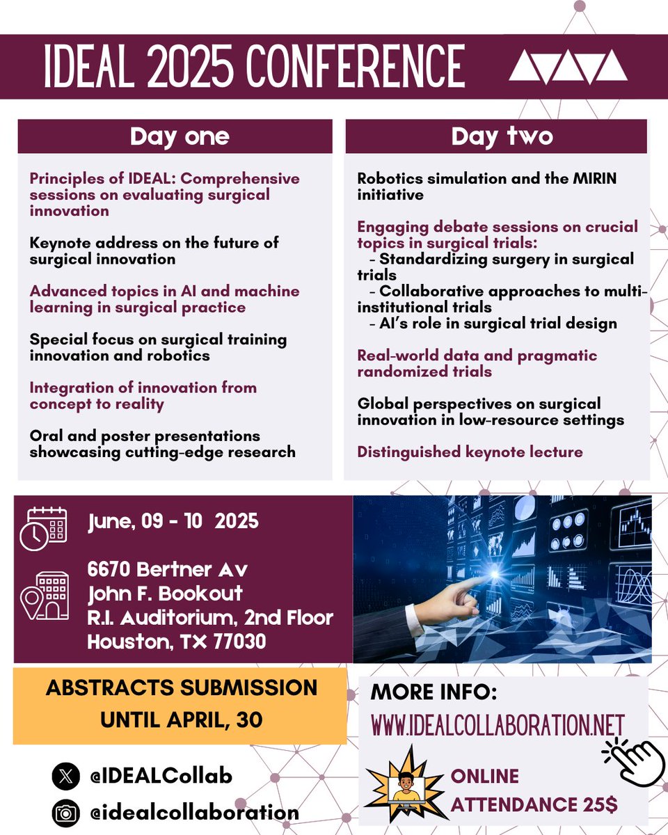 IJGC (@ijgconline) on Twitter photo 🚀 Join us at #IDEAL2025! 🌍✨
Don't miss this exciting event where leading experts will explore the latest breakthroughs in surgical research. 🔬💡
🔗 Register here: bit.ly/4hpLNqV
Abstract submission until April 30!!
<a href="/IDEALCollab/">IDEAL Collaboration</a> <a href="/pedroramirezMD/">Pedro T Ramirez</a> <a href="/HsuMd/">Arthur_HC_Hsu</a> 🚀 Join us at #IDEAL2025! 🌍✨
Don't miss this exciting event where leading experts will explore the latest breakthroughs in surgical research. 🔬💡
🔗 Register here: bit.ly/4hpLNqV
Abstract submission until April 30!!
<a href="/IDEALCollab/">IDEAL Collaboration</a> <a href="/pedroramirezMD/">Pedro T Ramirez</a> <a href="/HsuMd/">Arthur_HC_Hsu</a>