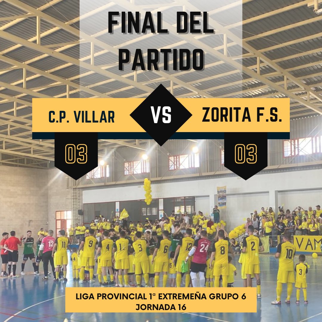 🏁 Final del partido 🏁

🏆 LIGA PROVINCIAL 1ª EXTREMEÑA GRUPO 4

📆 16ª Jornada

C.P. Villar de Rena |3️⃣➖3️⃣| ZORITA F.S.

#AmarilloEsMiColor 💛 #ZFS