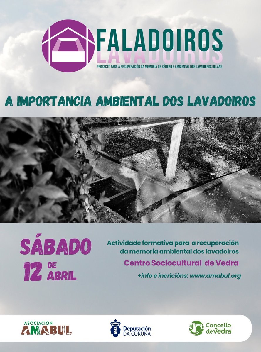 asocamabul's tweet photo. 📣Neste mes presentamos actividades formativas sobre "A MELLORA E A IMPORTANCIA AMBIENTAL DOS LAVADOIROS" do proxecto "Faladoiros" financiado pola @depucoruna , co que procuramos a recuperación da memoria ambiental e de xénero dos lavadoiros ulláns.

ℹ️  https://t.co/VmI4asBmXx https://t.co/tjoY9HhDzU
