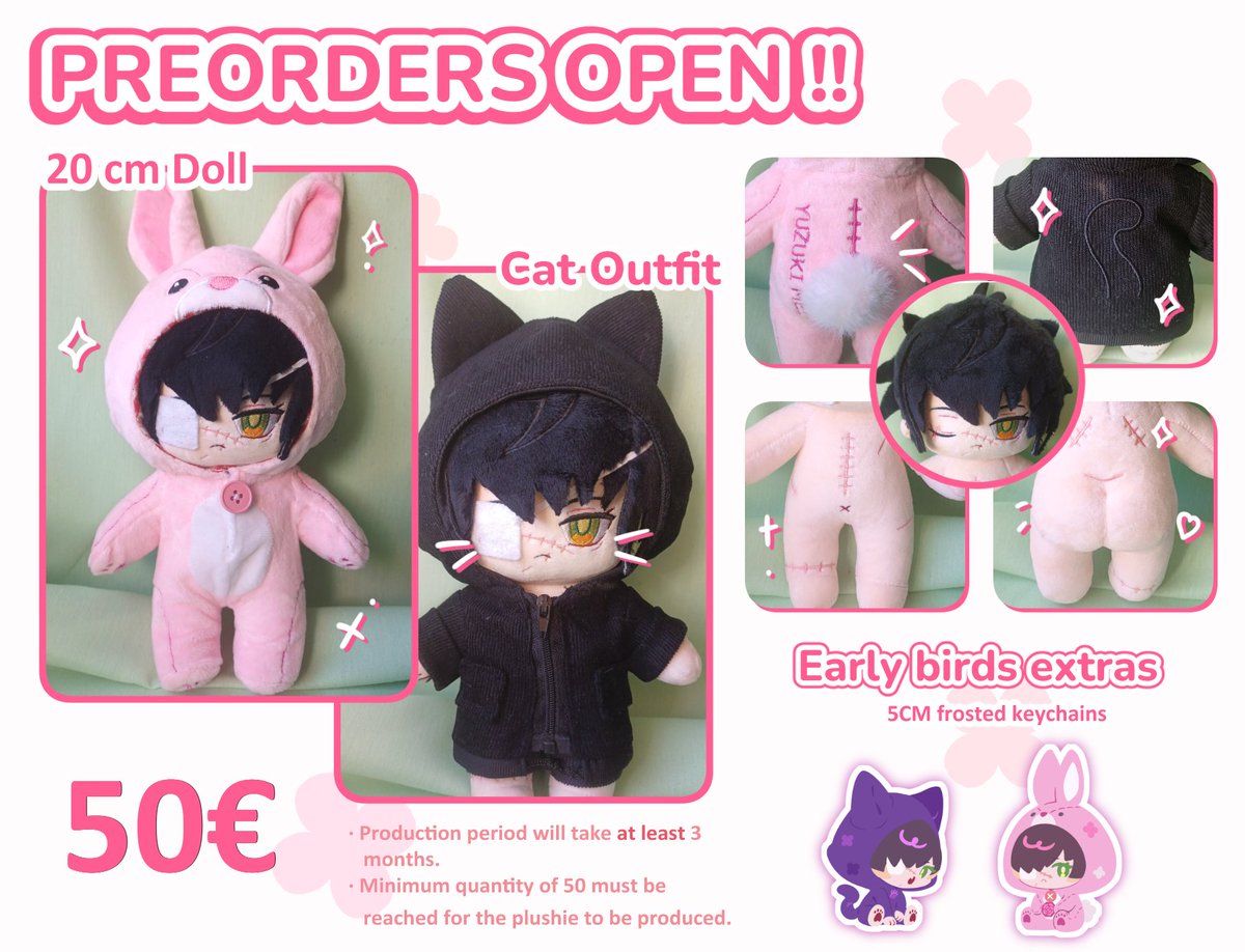 (🔁&amp;💜are appreciated)
Preorders for the Towa plushie are OPEN!! 🐰

🗓️06 April - 11 March
There is a limited early bird bundle with brand new keychain designs 💜🩷

Link bellow! ⬇️