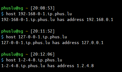 phuslu's tweet photo. 使用fastdns和go template(作为DSL）给个人主页服务器实现一直想要的仿https://t.co/3gsK5Cio0s功能。现在https://t.co/d00BaMDvjZ 这种域名可以解析为对应的ip地址了。
做这个初衷是为了突破 letsencrypt 的自动申请证书的频次限制。因为https://t.co/prhgzZqHsM用来申请证书基本被限流了。 https://t.co/6qWO83l0Z9
