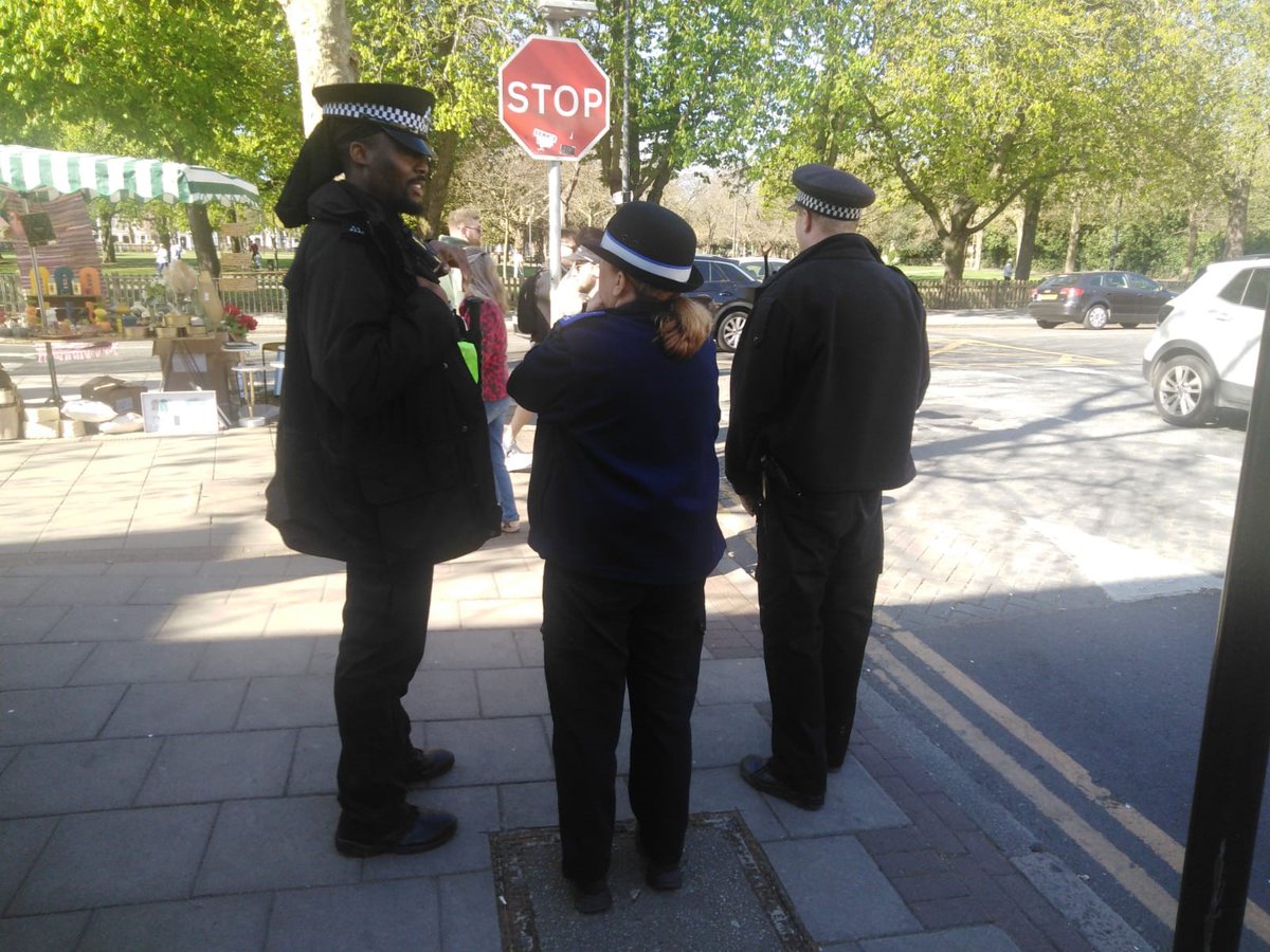 Today officers were patrolling on the high street where a farm market was held .