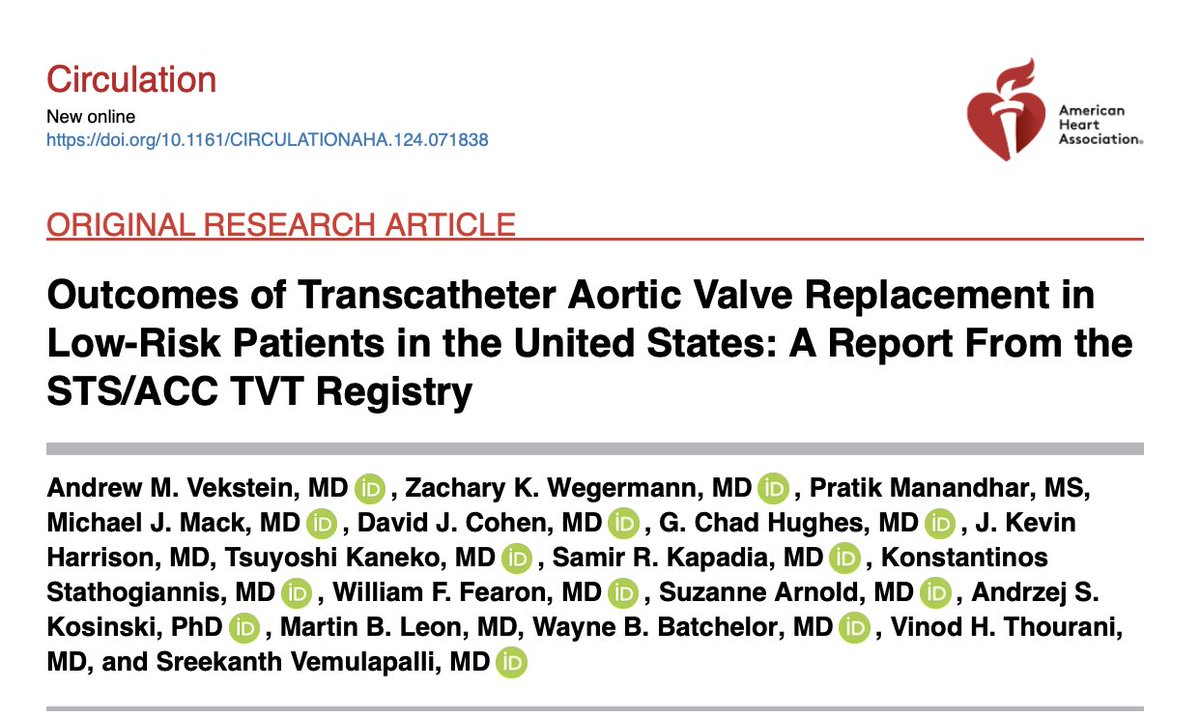 Abdulla A. Damluji, MD, PhD (@drdamluji) on Twitter photo Outcomes of Transcatheter Aortic Valve Replacement in Low-Risk Patients in the United States: A Report From the STS/ACC TVT Registry: <a href="/CircAHA/">Circulation</a>
🥸 Nice reported from the STS/ACC TVT Registry on TAVR in low risk populations
👇👇👇 Outcomes of Transcatheter Aortic Valve Replacement in Low-Risk Patients in the United States: A Report From the STS/ACC TVT Registry: <a href="/CircAHA/">Circulation</a>
🥸 Nice reported from the STS/ACC TVT Registry on TAVR in low risk populations
👇👇👇