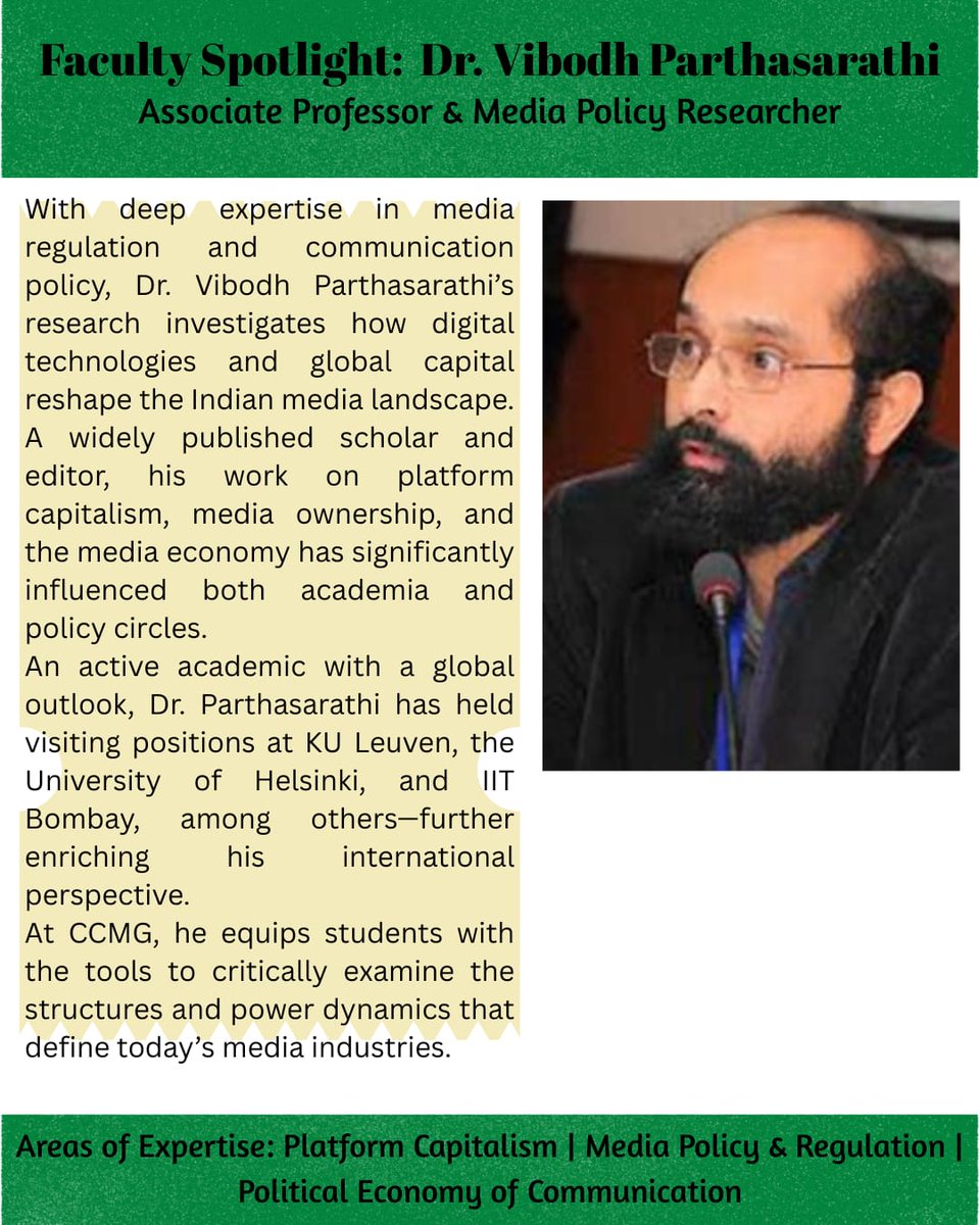 ccmg_jmi's tweet photo. At the heart of CCMG is a diverse faculty whose work spans continents, disciplines, and media forms. From digital democracies and platform capitalism to media diversity, public discourse, and cultural memory — their research blends critical insight with real-world relevance. https://t.co/HSsL4xtWx4
