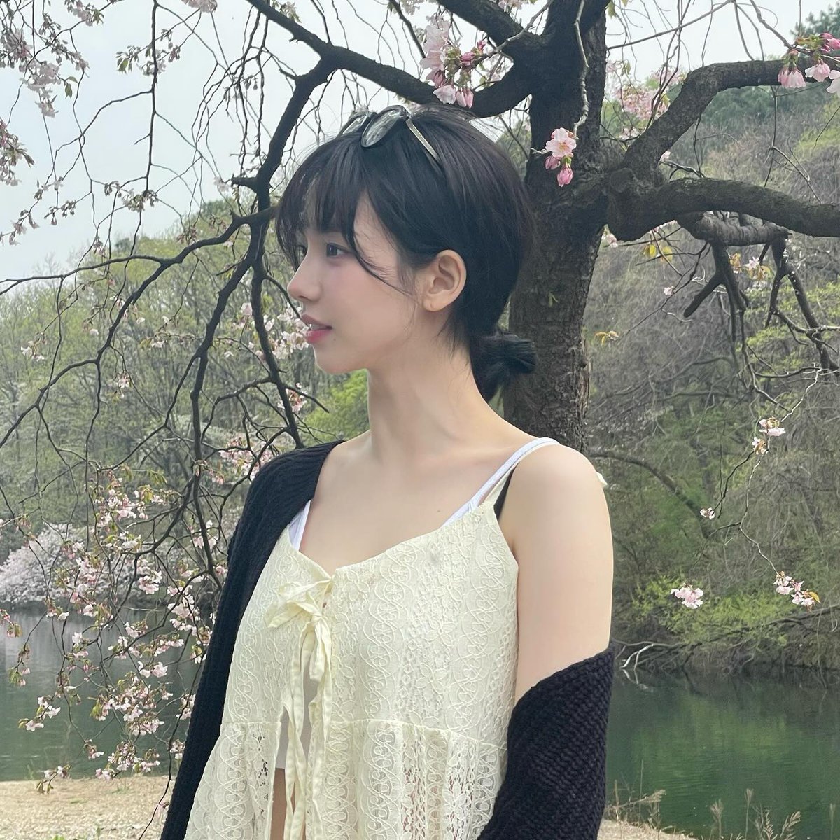 hourlykrn's tweet photo. karina with cherry blossoms🌸 https://t.co/b7Q3jIWscH