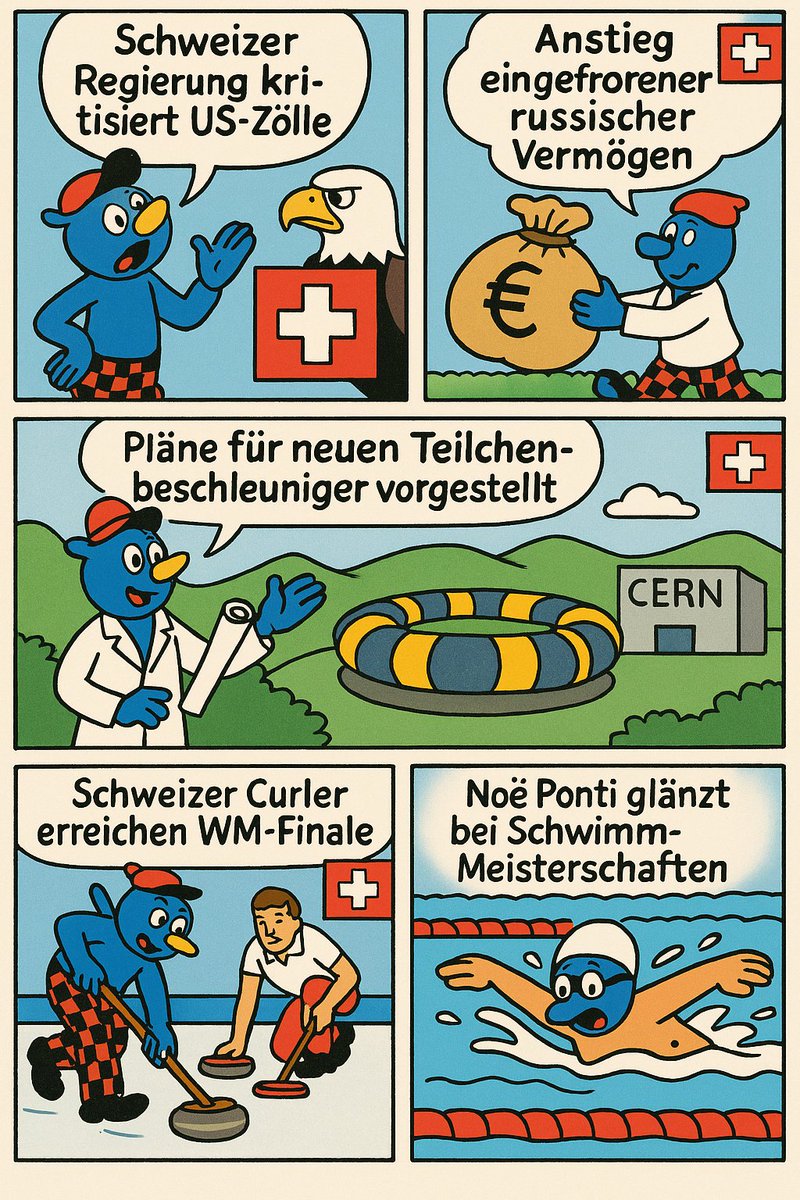 stanio83's tweet photo. Top 5 News in #Switzerland #Globi style in German #ChatGPT #GPTComics #GPT4o https://t.co/jrfifS17Ii