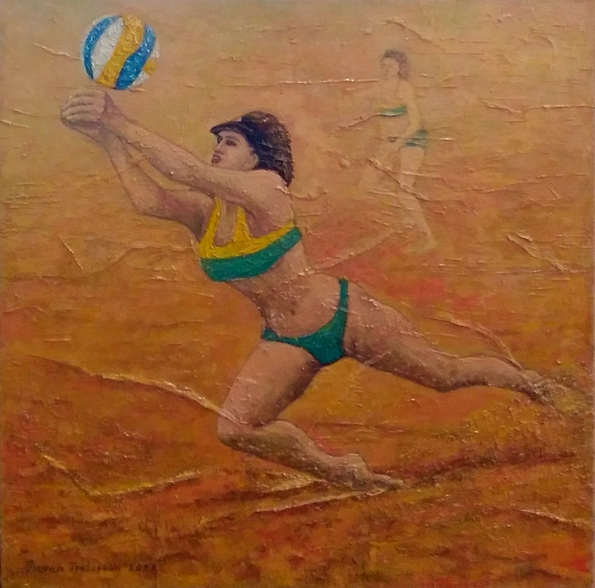 Rustam Grigoryan. Girls playing volleyball on the beach. Oil painting.